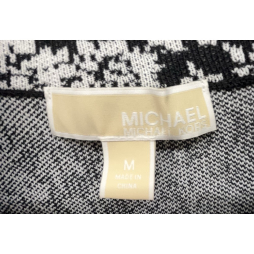 Michael Kors Sweater Dress M Black White Floral Flare Cuff Stretchy Feminine - Picture 6 of 9